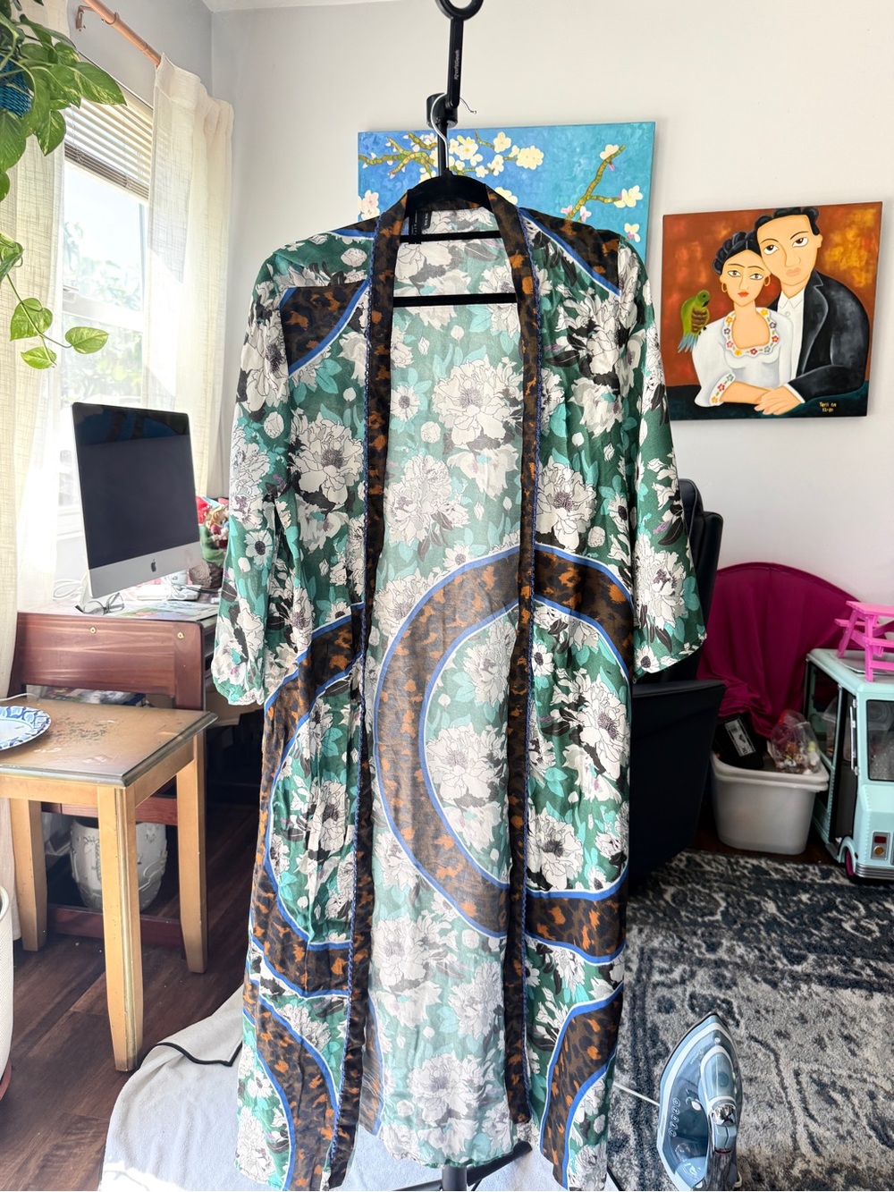 Blank London Floral Leopard Long Kimono One Size